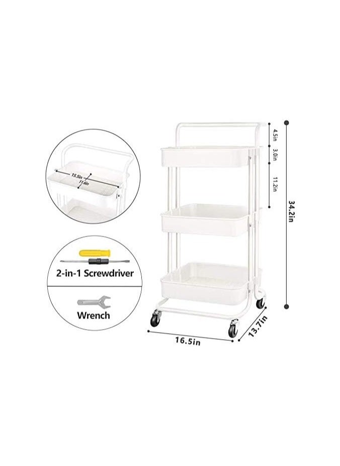 Multipurpose 3-Tier Storage Trolley Cart With Shelf and Wheels