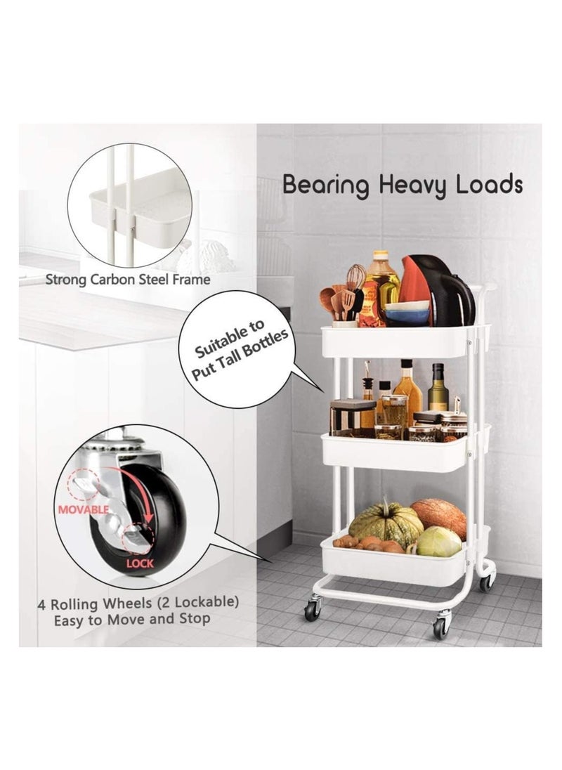Multipurpose 3-Tier Storage Trolley Cart With Shelf and Wheels