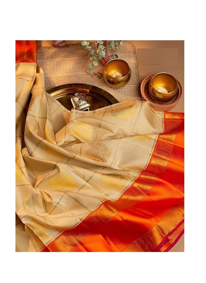 Women's Kanjivaram Soft Lichi Silk Saree With Blouse Piece