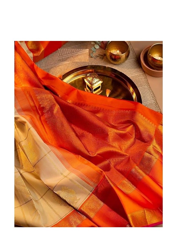 Women's Kanjivaram Soft Lichi Silk Saree With Blouse Piece