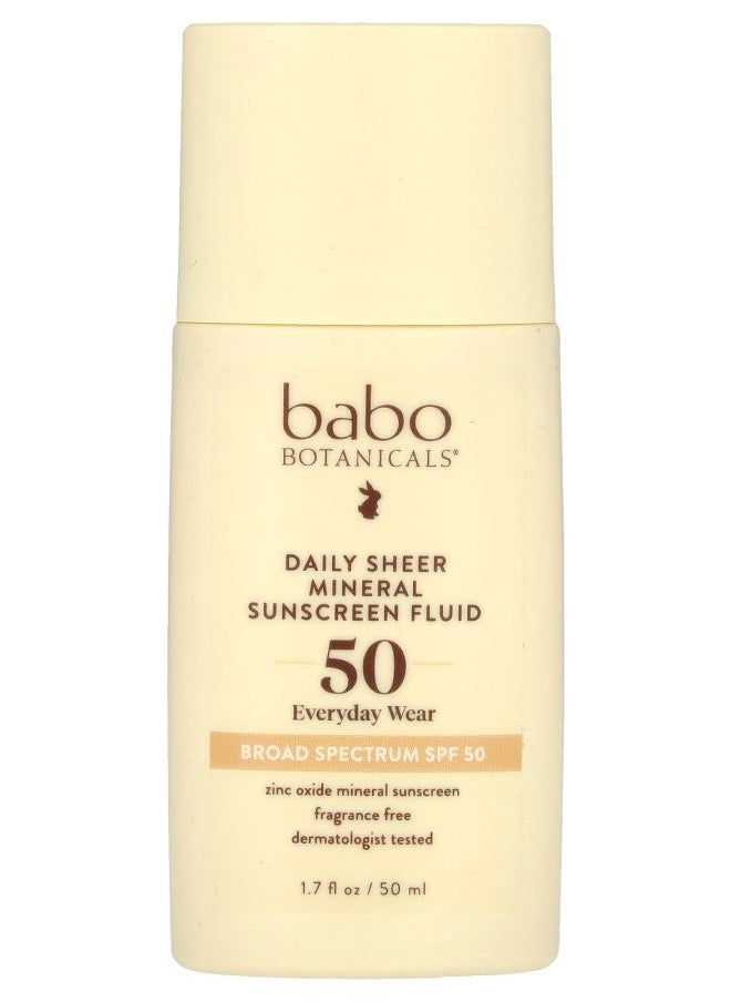 Daily Sheer Mineral Sunscreen Fluid SPF 50 Fragrance Free 1.7 fl oz (50 ml)