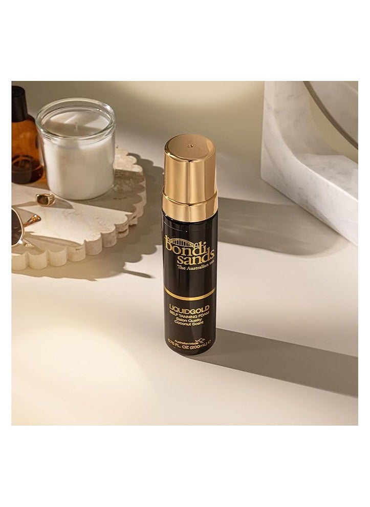 Liquid Gold Self Tanning Foam Enriched with Argan Oil Vegan Cruelty Free Coconut Scent 200mL