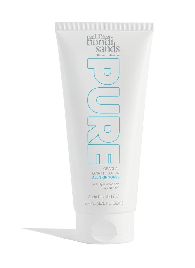 PURE Gradual Tanning Lotion Hydrating Formula Builds a Natural Golden Tan Enriched with Cocoa and shea Butter Hyaluronic Acid and Vitamins C  E Vegan Cruelty Free 200 mL 6 76 Oz