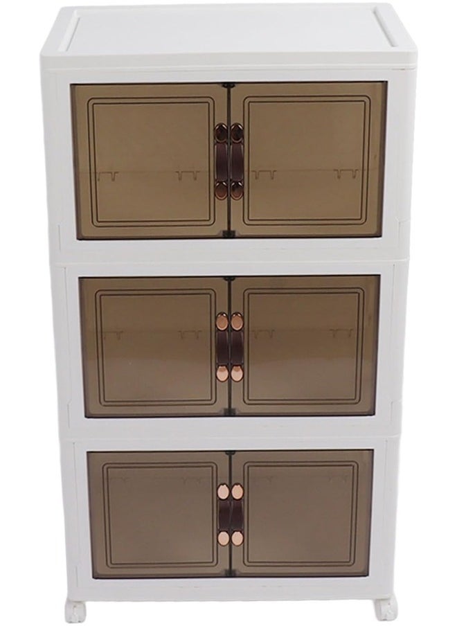 Multi-Layer Plastic Storage Cabinet with Doors and Wheels - 49x30x81.5 cm