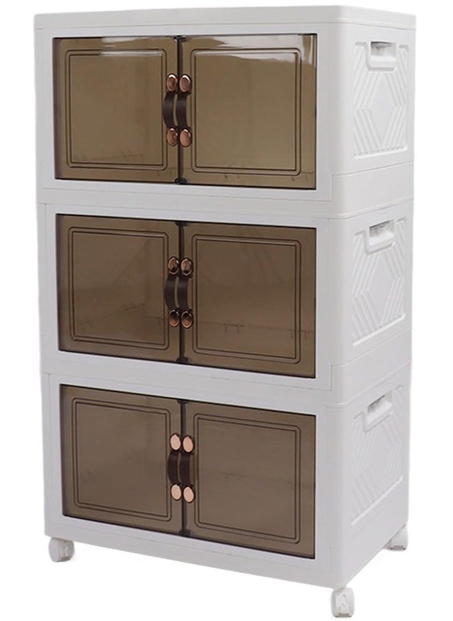 Multi-Layer Plastic Storage Cabinet with Doors and Wheels - 49x30x81.5 cm