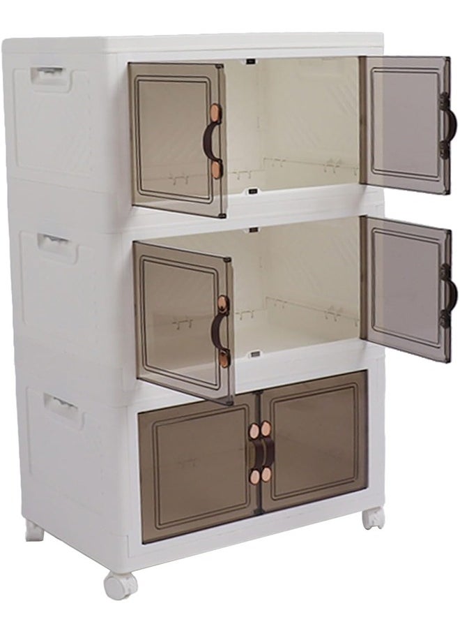 Multi-Layer Plastic Storage Cabinet with Doors and Wheels - 49x30x81.5 cm