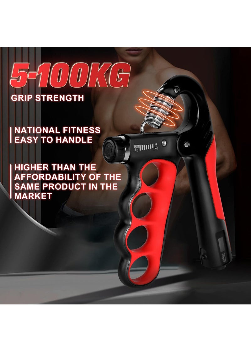 Grip Strength Trainer, Adjustable Resistance 11-220 Ibs Forearm Exerciser, Five Fingers Grip Strength Trainer with Counter, Hand Grips Strengthener for Muscle Building and Injury Recover