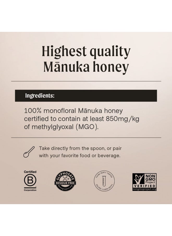 Manukora UMF 20+/MGO 850+ Raw Manuka Honey (250g/8.8oz) Authentic Non-GMO New Zealand Honey, UMF & MGO Certified, Traceable from Hive to Hand