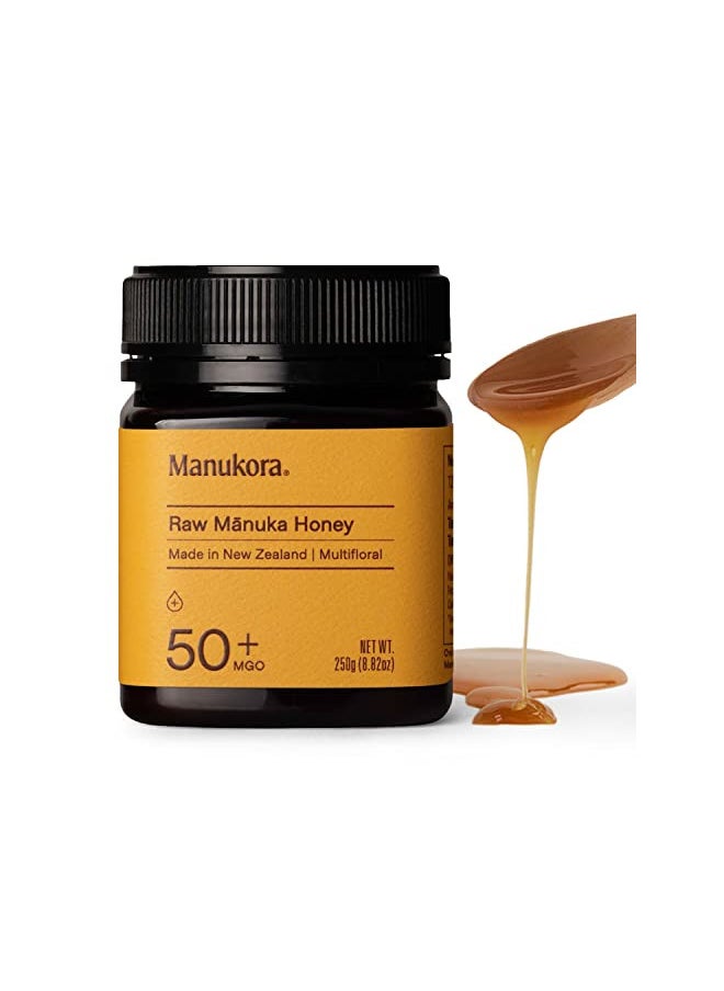 Manukora Raw Manuka Honey, MGO 50+, New Zealand Honey, Non-GMO, Traceable from Hive to Hand, Daily Wellness Support - 250g (8.82 Oz)