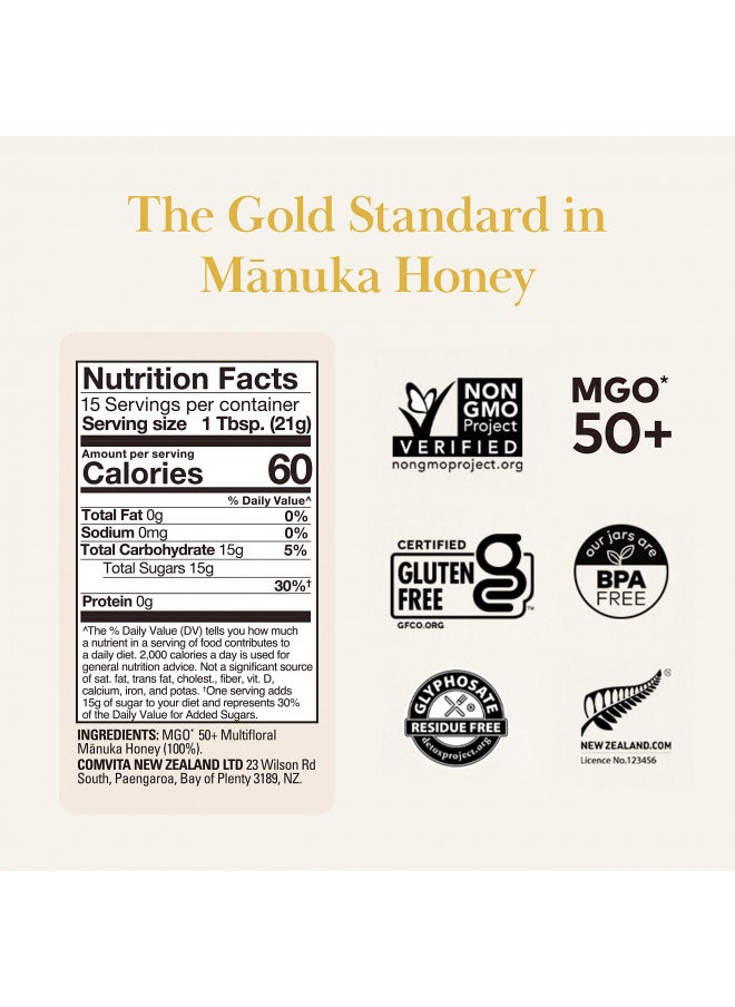 Comvita Multifloral Manuka Honey (MGO 50+) | New Zealands #1 Manuka Brand | Raw, Wild, Non-GMO | Delicious & Creamy Superfood for Daily Vitality | 11oz Squeeze Bottle