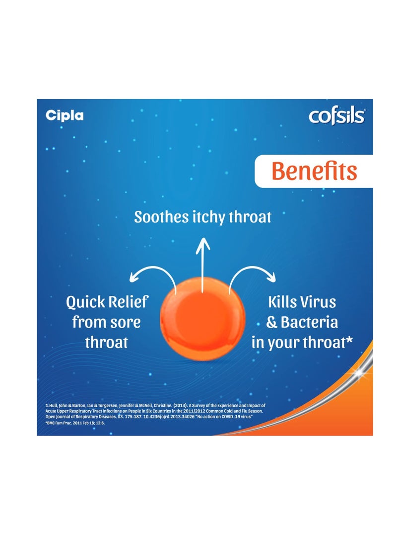 Cofsils Lozenges (100 Lozenges) | Orange Flavour | Quick Relief from Sore Throat, Itchy Throat and Scratchy Throat (10 x 10 Strips)