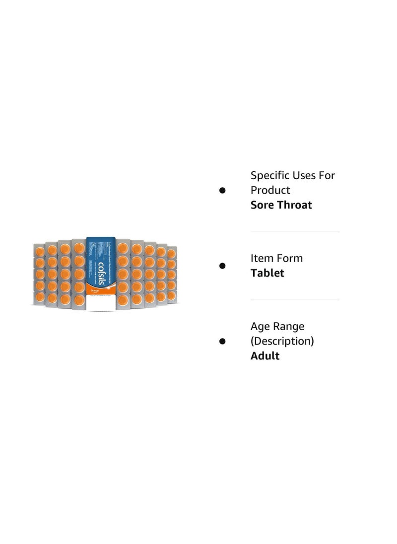 Cofsils Lozenges (100 Lozenges) | Orange Flavour | Quick Relief from Sore Throat, Itchy Throat and Scratchy Throat (10 x 10 Strips)