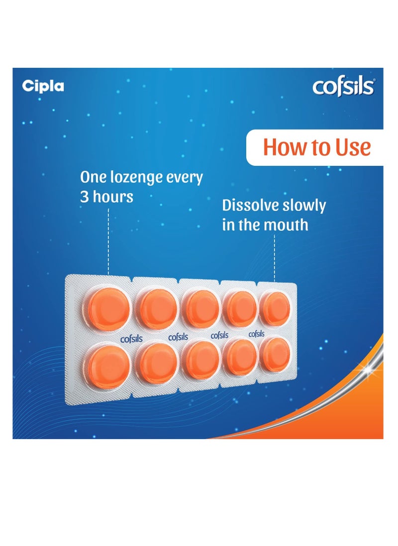 Cofsils Lozenges (100 Lozenges) | Orange Flavour | Quick Relief from Sore Throat, Itchy Throat and Scratchy Throat (10 x 10 Strips)