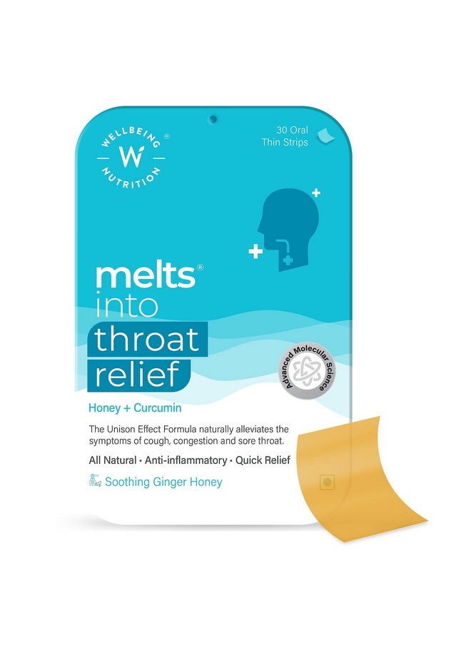 Melts Instant Throat Relief With 100% Natural Tulsi, Manuka Honey, Clove, Licorice, Curcumin, Ginger, Mint For Cough, Sore Throat, Irritation And Pain Relief (30 Oral Strips)