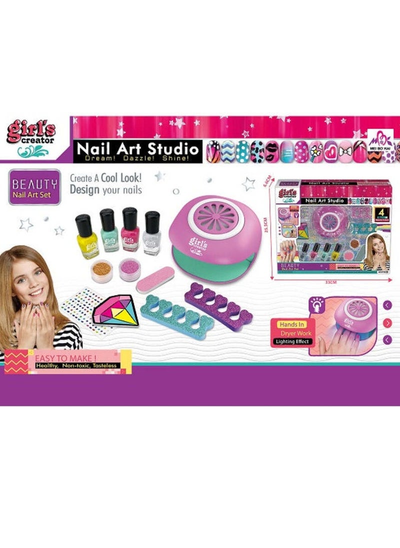 Girls Makeup Gift for Birthday 3 in 1 Nail Polish Pen Nail Dryer Nail Polish Kit for Kids