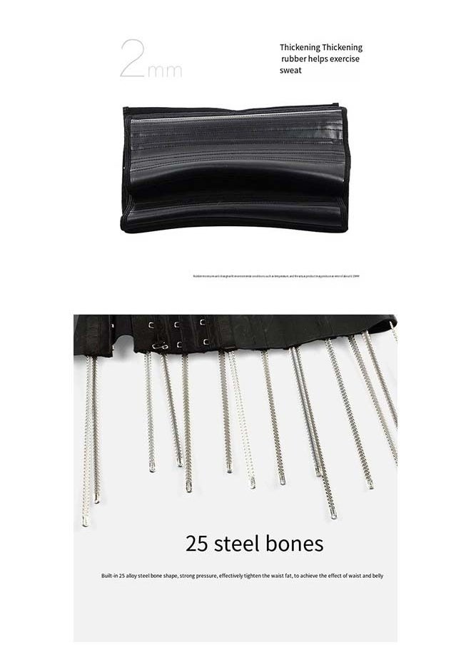 25 - Steel - Boned Latex Waist Belt - Long Black 30cm Rubber Corset Body Shaper for Waist Tightening Made of Natural Rubber