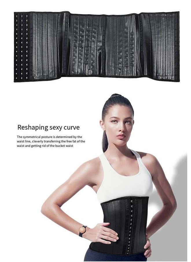 25 - Steel - Boned Latex Waist Belt - Long Black 30cm Rubber Corset Body Shaper for Waist Tightening Made of Natural Rubber
