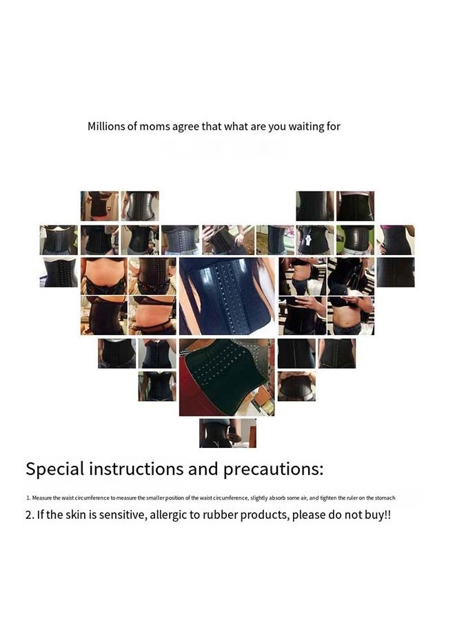 25 - Steel - Boned Latex Waist Belt - Long Black 30cm Rubber Corset Body Shaper for Waist Tightening Made of Natural Rubber