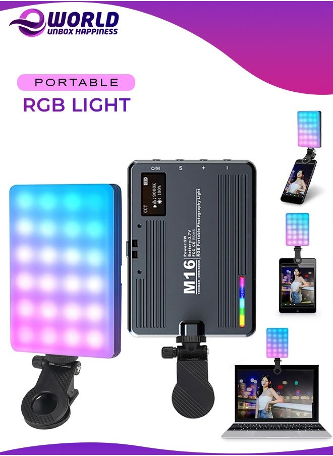 RGB Camera Light, Portable LED Photography & Video Recording Light, 3000-9900K Full Color Selfie Light with Phone Clip, 360 Color Options, 1500mAh Rechargeable Battery, CRI 80+ for Professional Lighting