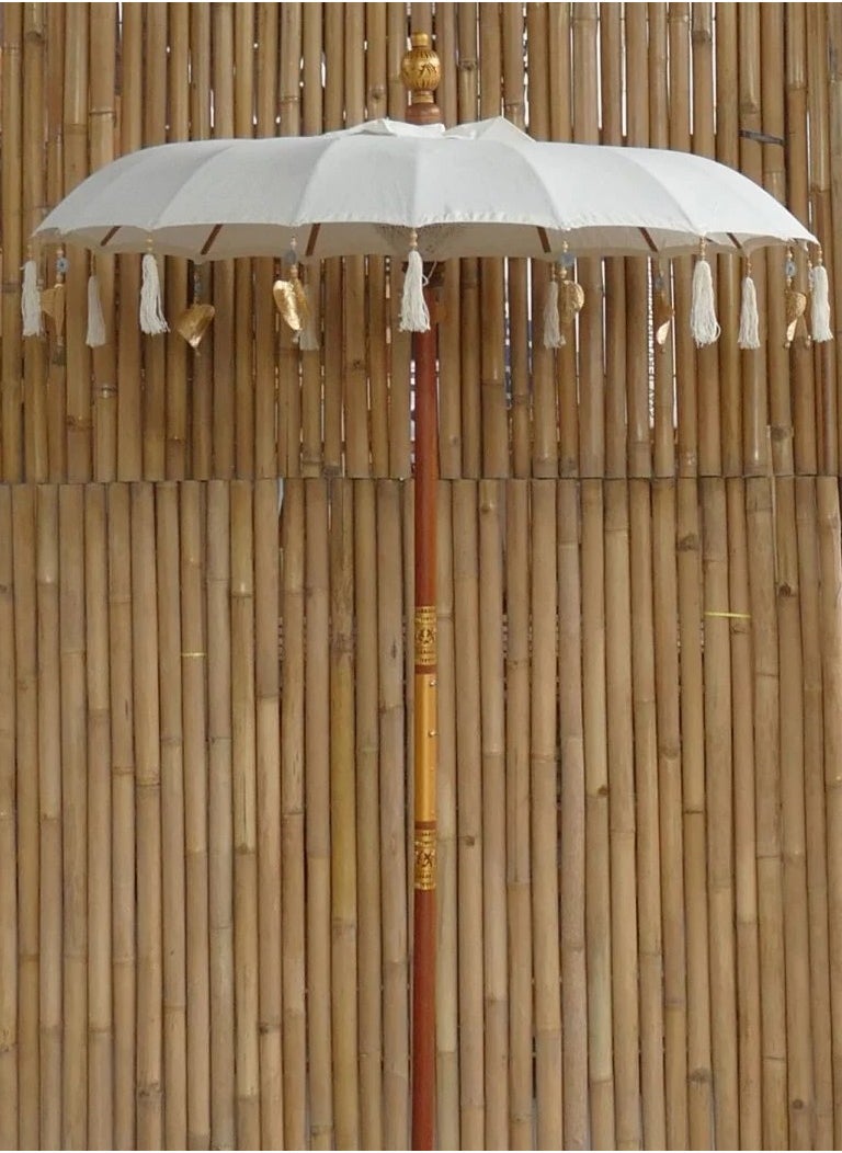 TSCH-01-130CR-BALI UMBRELLA CREAM WITH METAL COINS AND GOLDEN HEARTS 130X250 CM