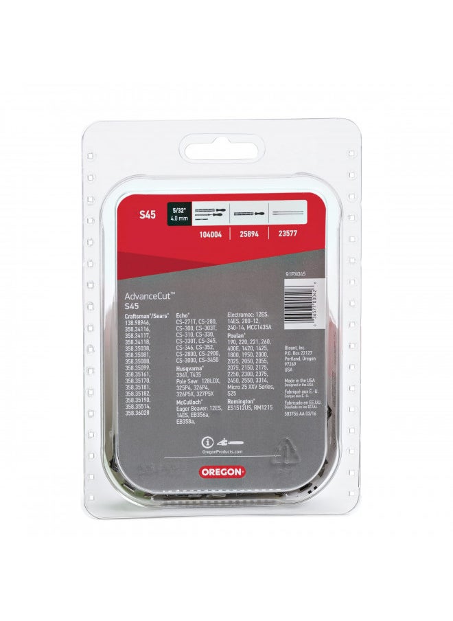 Oregon S45 AdvanceCut Replacement Chainsaw Chain for 12-Inch Guide Bar, 45 Drive Links, Pitch: 3/8