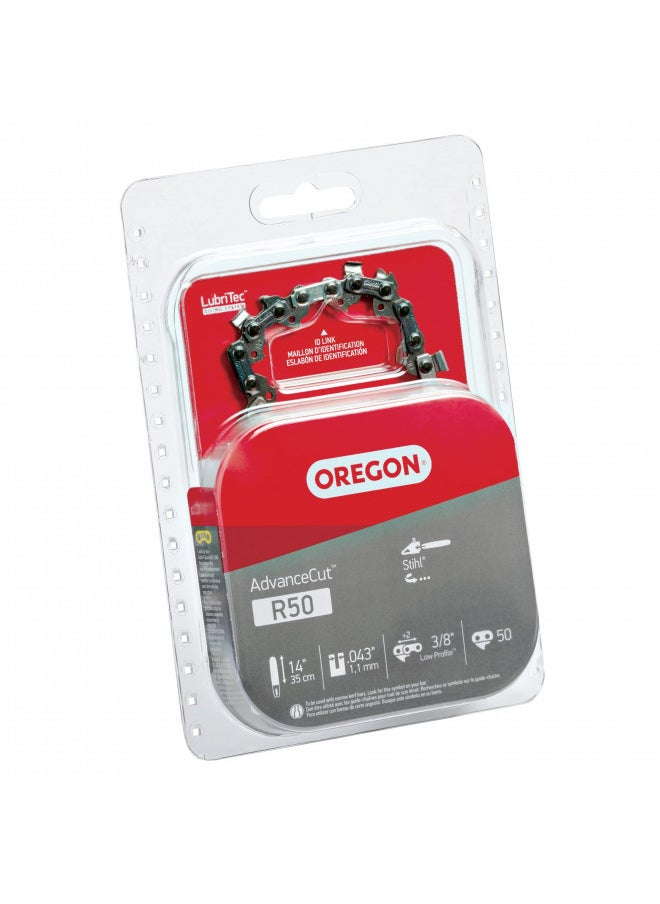 Oregon R50 AdvanceCut Replacement Chainsaw Chain for 14-Inch Guide Bars, 50 Drive Links, Pitch: 3/8