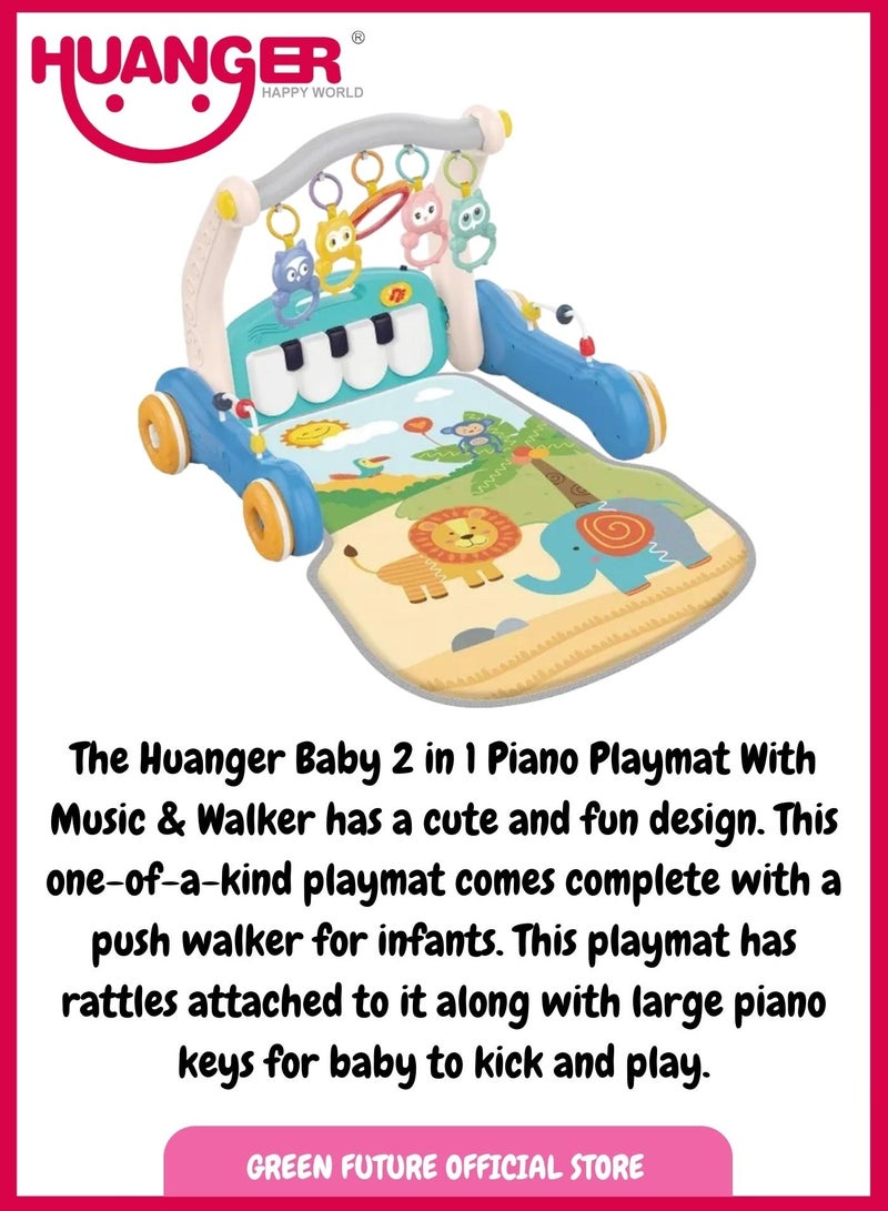 Baby Playmat w/ Piano Music, 2 in 1 Hanging Toys and Walker for Newborns and Infants, Soft and Safe Playmat