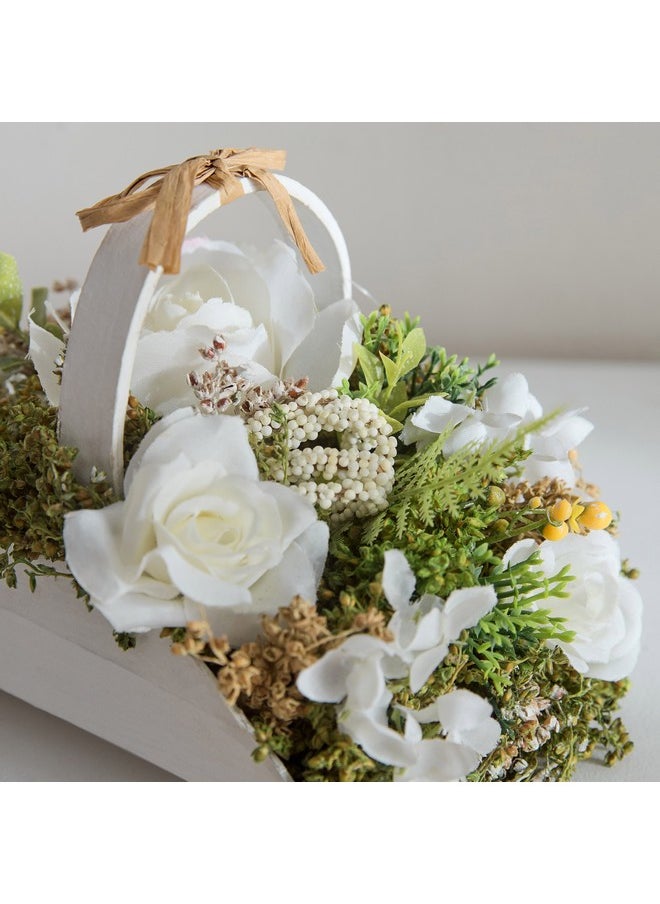 Caven Mix Rose Arrangement in Halfmoon Basket with Handle 21 x 13 x 13 cm