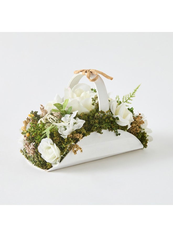 Caven Mix Rose Arrangement in Halfmoon Basket with Handle 21 x 13 x 13 cm