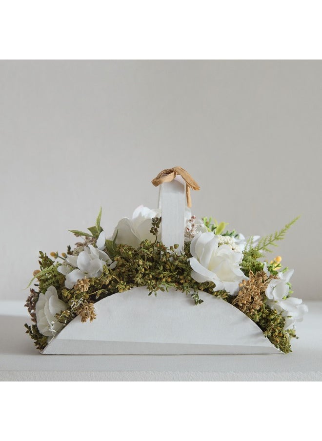 Caven Mix Rose Arrangement in Halfmoon Basket with Handle 21 x 13 x 13 cm