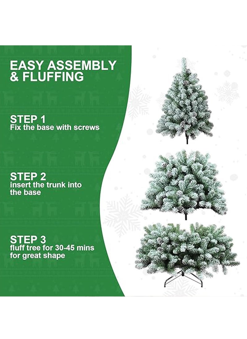 Artificial Tree Holiday Tree Flocked Artificial Tree Spruce Whole Tree with Metal Stand Pine Cones and Berries Suitable for Home Office Party New Year Decoration (A)