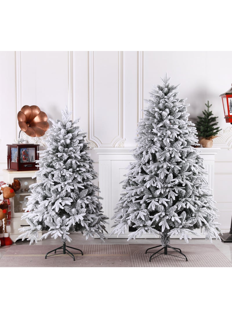 White Christmas Tree Snow Flocked Spruce Snowy Holiday Xmas Tree for Home Easy Assembly Metal Stand (E)