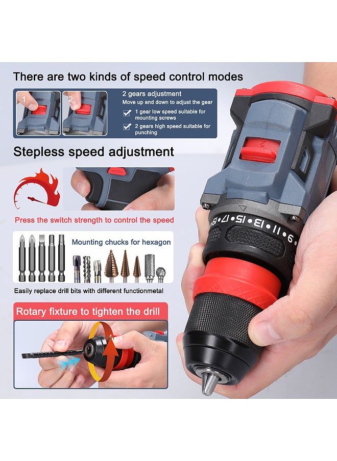 16.8V 2in1 Lithium Drill Electric Screwdriver Multi-function Power Tool 45Nm Torque Brushless Motor Practical Screw Driver for Home Appliances Furniture Installation Automotive Electronics Repairing