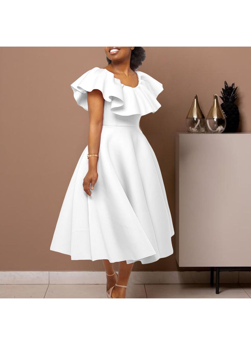 Elegant Ruffle Maxi Dress Summer Fashion White