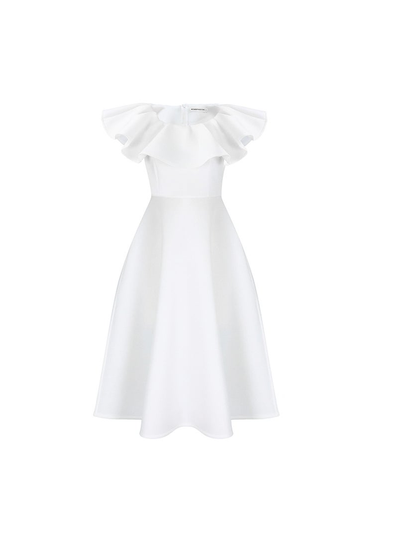 Elegant Ruffle Maxi Dress Summer Fashion White