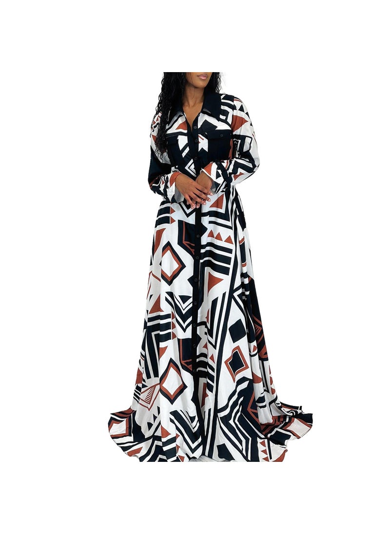 Autumn 2023 Stylish Printed Long Sleeve Dress Blue