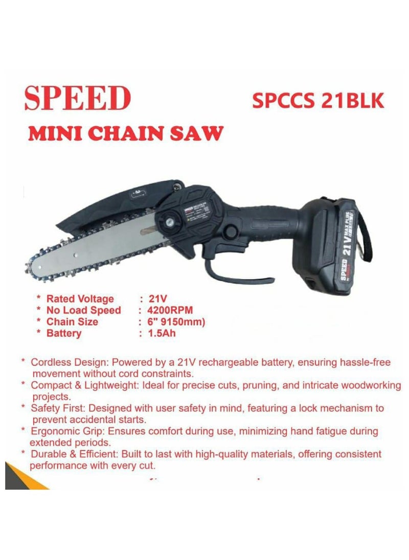 6-Inch Handheld Lithium-Ion Cordless Mini Chainsaw for Logging Model Number : SPCCS21BLK