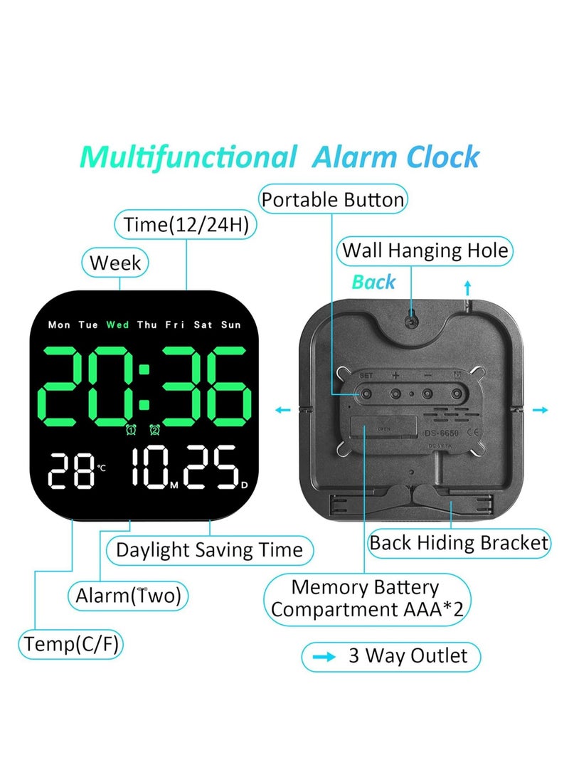 Digital Wall Clock, 10.5” LED Alarm Clock for Bedroom, with Remote Control,Date and Temperature,10 Level Brightness, Auto Dimming, for Living Room Office Gym Shop Decor