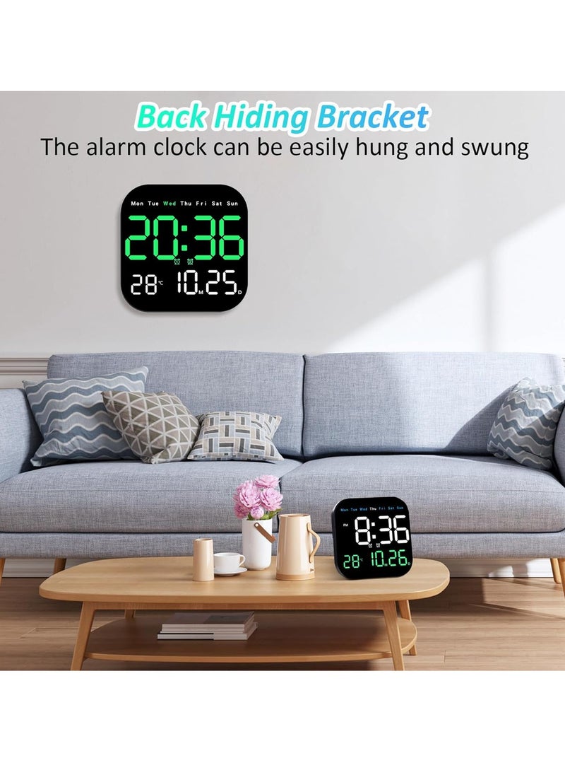 Digital Wall Clock, 10.5” LED Alarm Clock for Bedroom, with Remote Control,Date and Temperature,10 Level Brightness, Auto Dimming, for Living Room Office Gym Shop Decor