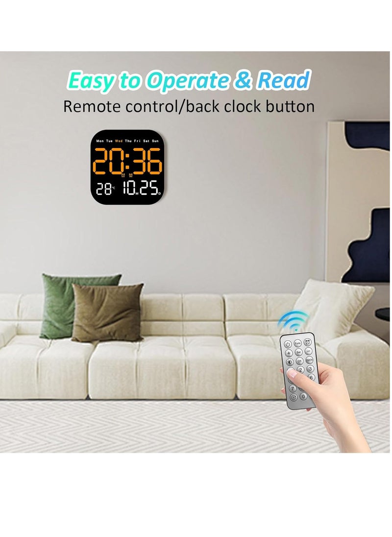 Digital Wall Clock, 10.5” LED Alarm Clock for Bedroom, with Remote Control,Date and Temperature,10 Level Brightness, Auto Dimming, for Living Room Office Gym Shop Decor