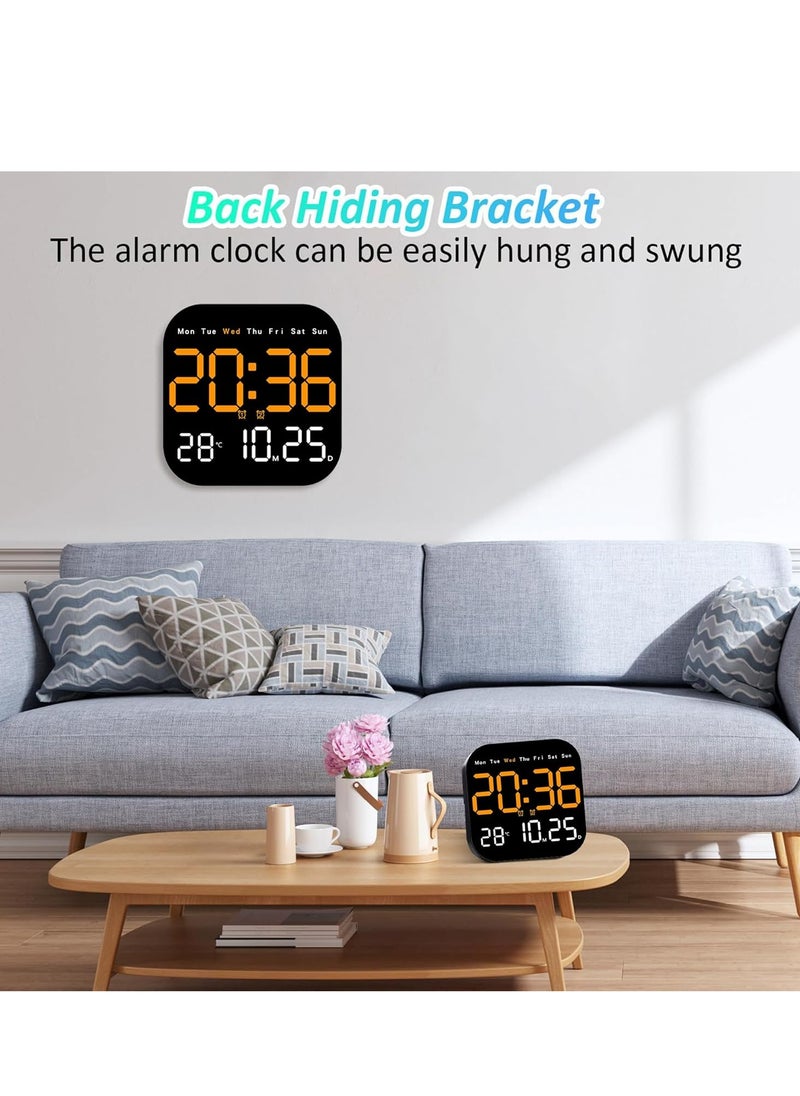 Digital Wall Clock, 10.5” LED Alarm Clock for Bedroom, with Remote Control,Date and Temperature,10 Level Brightness, Auto Dimming, for Living Room Office Gym Shop Decor