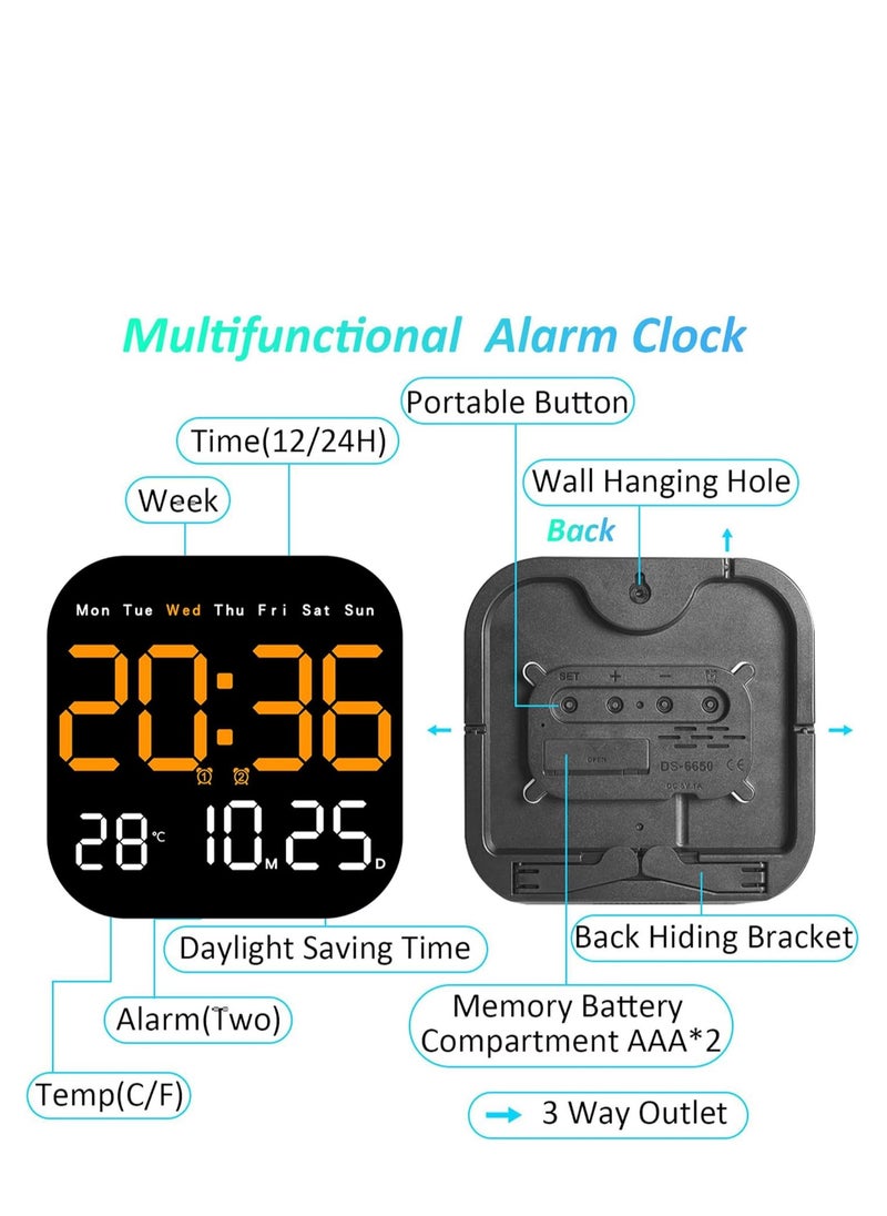 Digital Wall Clock, 10.5” LED Alarm Clock for Bedroom, with Remote Control,Date and Temperature,10 Level Brightness, Auto Dimming, for Living Room Office Gym Shop Decor