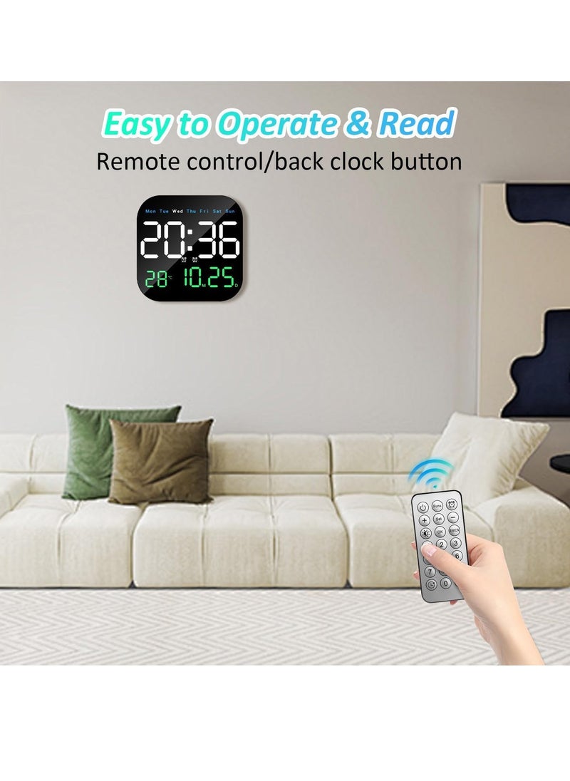 Digital Wall Clock, 10.5” LED Alarm Clock for Bedroom, with Remote Control,Date and Temperature,10 Level Brightness, Auto Dimming, for Living Room Office Gym Shop Decor