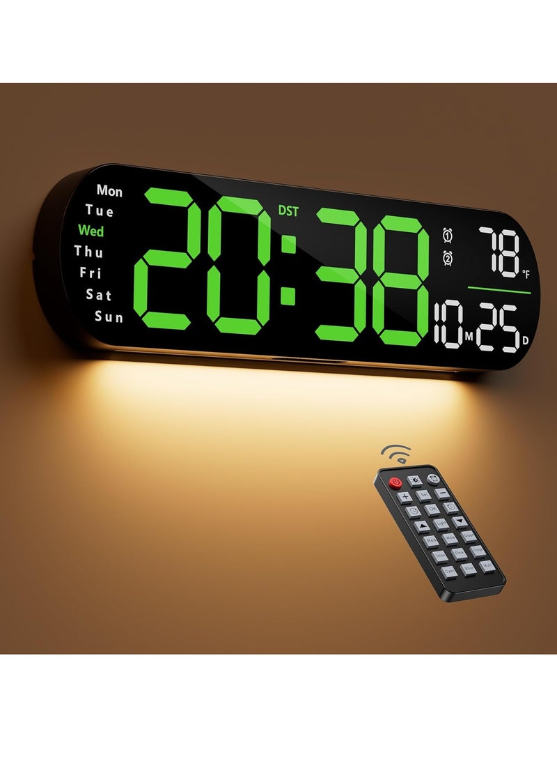 Digital Wall Clock Large Display, 14 inch Large Digital Wall Clock with RGB Color Remote Control, Date Week Temperature DST, Auto Brightness Dimmer Big Clock with Night Lights