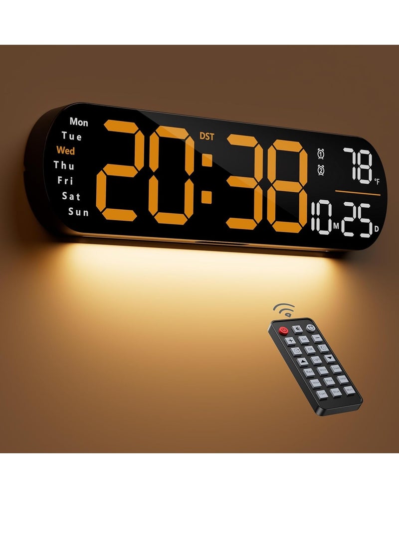 Digital Wall Clock Large Display, 14 inch Large Digital Wall Clock with RGB Color Remote Control, Date Week Temperature DST, Auto Brightness Dimmer Big Clock with Night Lights