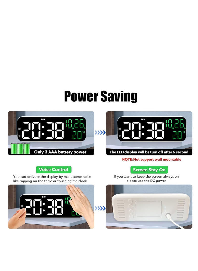 Digital Display Alarm Clock for Living Room Office Bedroom Decor LED Electronic Date Temp Display with USB Charging Port, Adjustable Volume, Dimming,Temp, Snooze for Kids Elderly