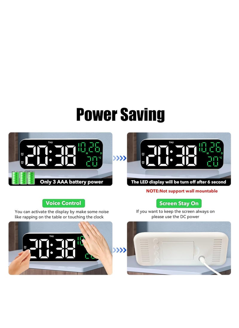 Digital Display Alarm Clock for Living Room Office Bedroom Decor LED Electronic Date Temp Display with USB Charging Port, Adjustable Volume, Dimming,Temp, Snooze for Kids Elderly