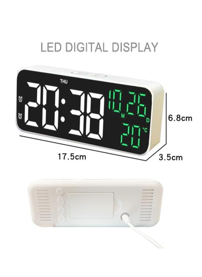 Digital Display Alarm Clock for Living Room Office Bedroom Decor LED Electronic Date Temp Display with USB Charging Port, Adjustable Volume, Dimming,Temp, Snooze for Kids Elderly