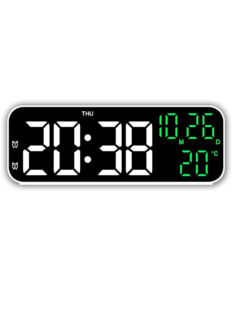 Digital Display Alarm Clock for Living Room Office Bedroom Decor LED Electronic Date Temp Display with USB Charging Port, Adjustable Volume, Dimming,Temp, Snooze for Kids Elderly