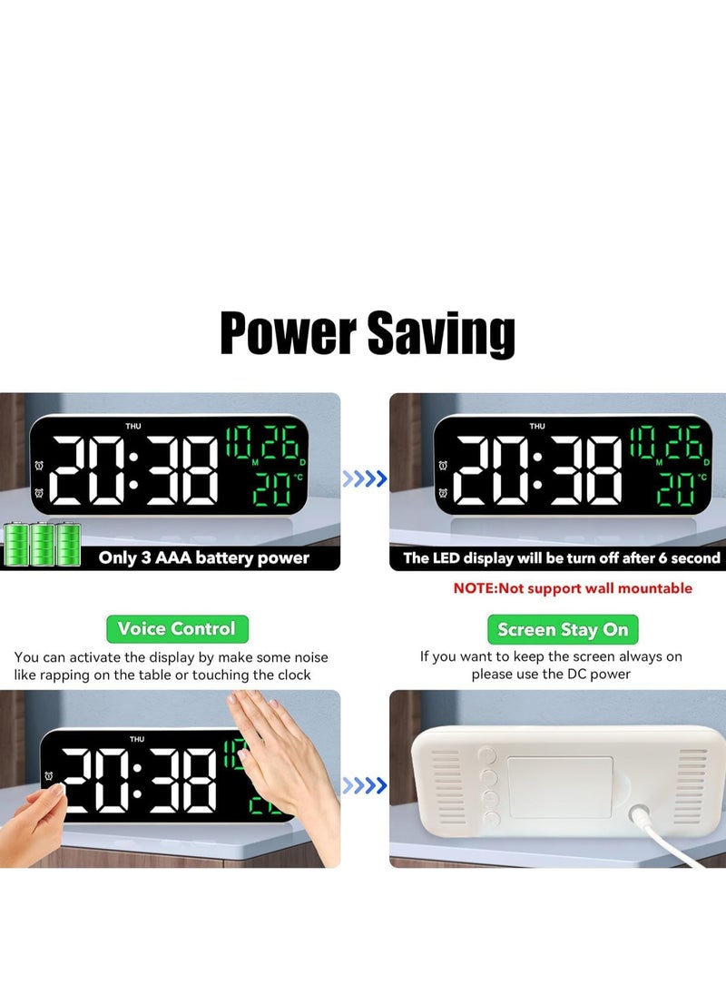 Digital Display Alarm Clock for Living Room Office Bedroom Decor LED Electronic Date Temp Display with USB Charging Port, Adjustable Volume, Dimming,Temp, Snooze for Kids Elderly